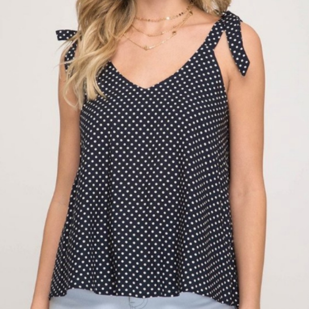 Navy Polka Dot Tie Top